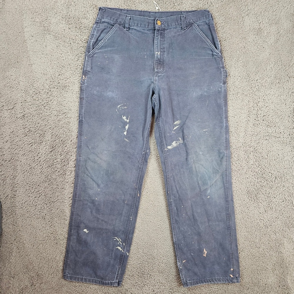 Carhartt B11 MDT Mens Midnight Navy Washed Duck Work Pants 36x34 Distressed